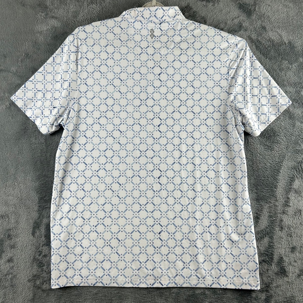 7 Diamonds Marbella Mens Large Blue White Geometric 4-Way Stretch Golf Polo - Picture 6 of 9